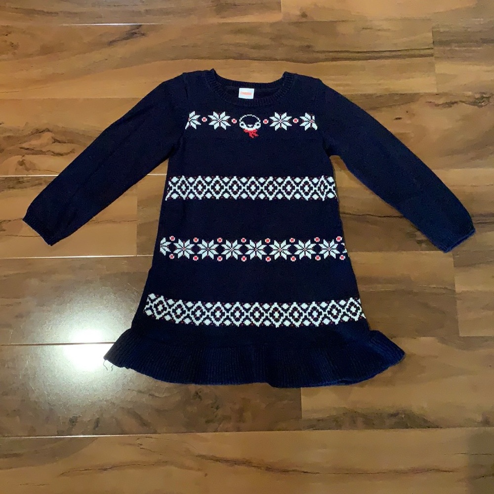 Girls Gymboree size 3T navy blue,white and red sweater dress Christmas